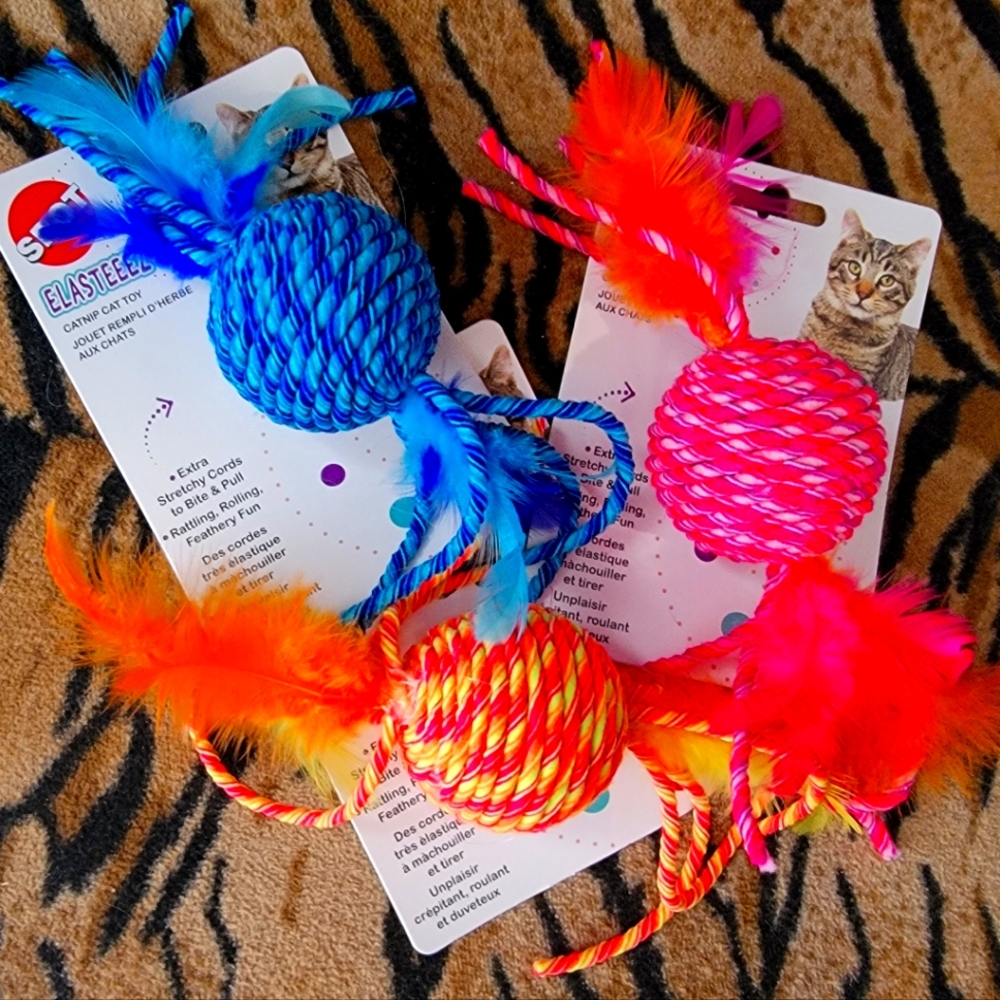 Spot Cat Toy Ball with Feathers Various Colors Ea.